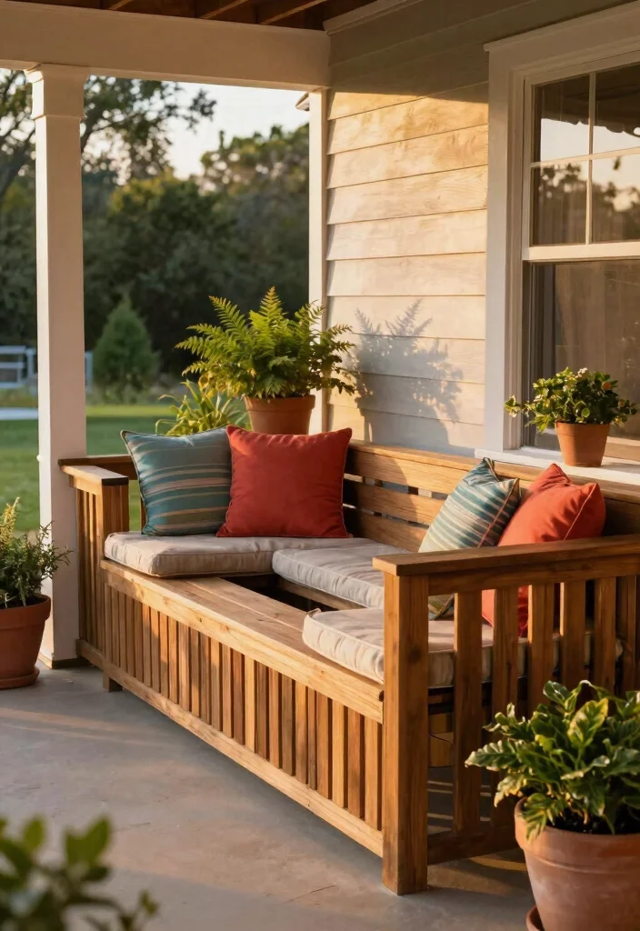 17 Wood Porch Railing Ideas That Add Classic Charm - 13. Railing with Built-In Seating 1