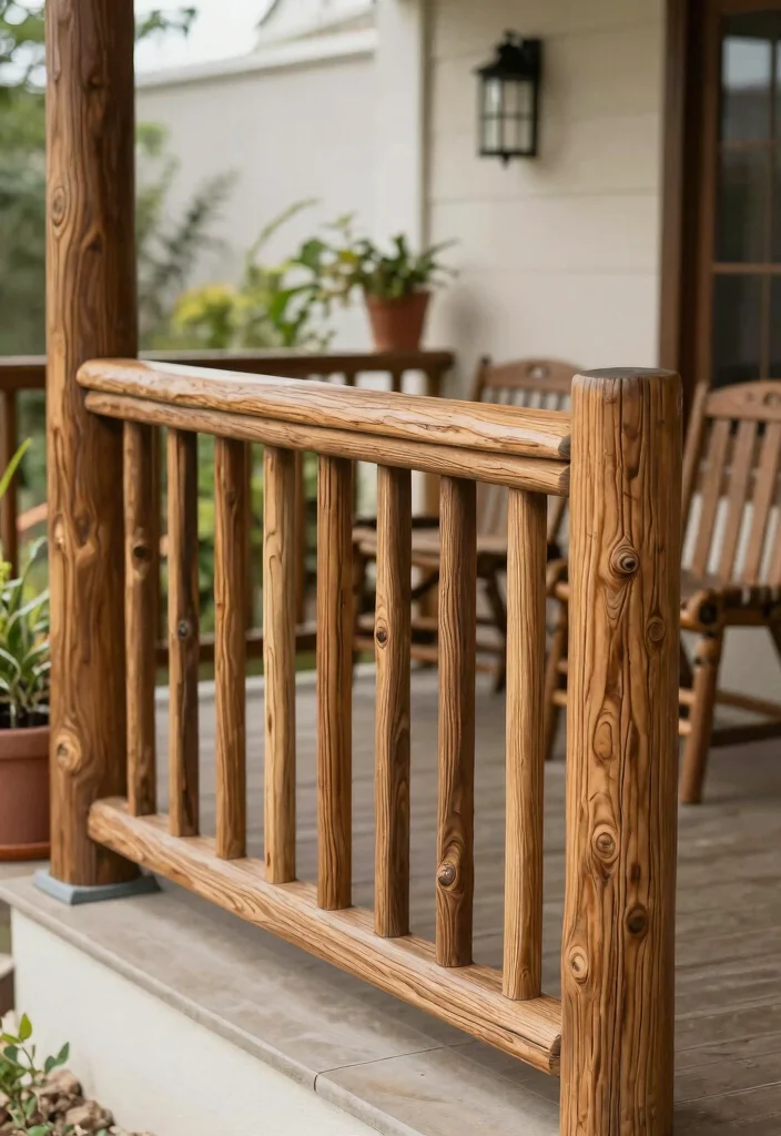 17 Wood Porch Railing Ideas That Add Classic Charm - 14. Textured Wood Railing 1
