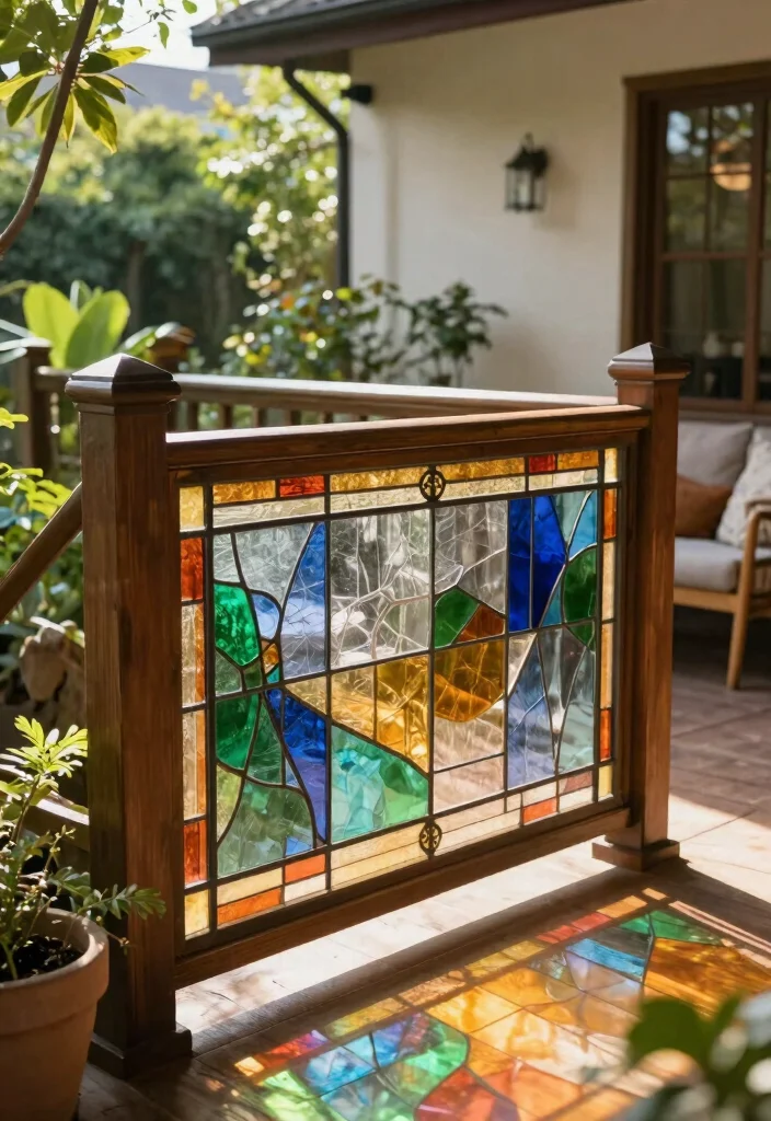 17 Wood Porch Railing Ideas That Add Classic Charm - 15. Stained Glass Panels 1
