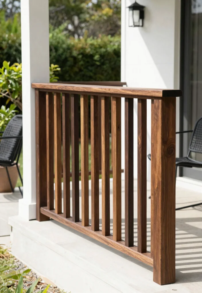 17 Wood Porch Railing Ideas That Add Classic Charm - 4. Vertical Slat Design 1
