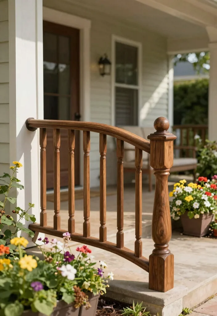 17 Wood Porch Railing Ideas That Add Classic Charm - 8. Curved Wooden Railing 1