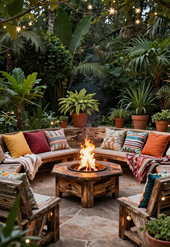 18 Cozy Patio Ideas with Fire Pit for Eco-Friendly Outdoor Nights - 1. Reclaimed Wood Fire Pit with Surrounding Seating 1