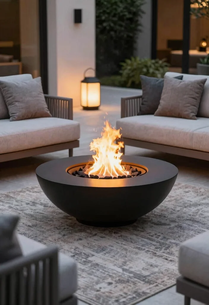 18 Cozy Patio Ideas with Fire Pit for Eco-Friendly Outdoor Nights - 10. Fire Bowl for a Contemporary Touch 1