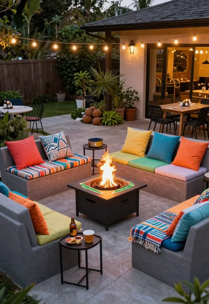 18 Cozy Patio Ideas with Fire Pit for Eco-Friendly Outdoor Nights - 13. Fire Pit with Space for Cozy Outdoor Games 1