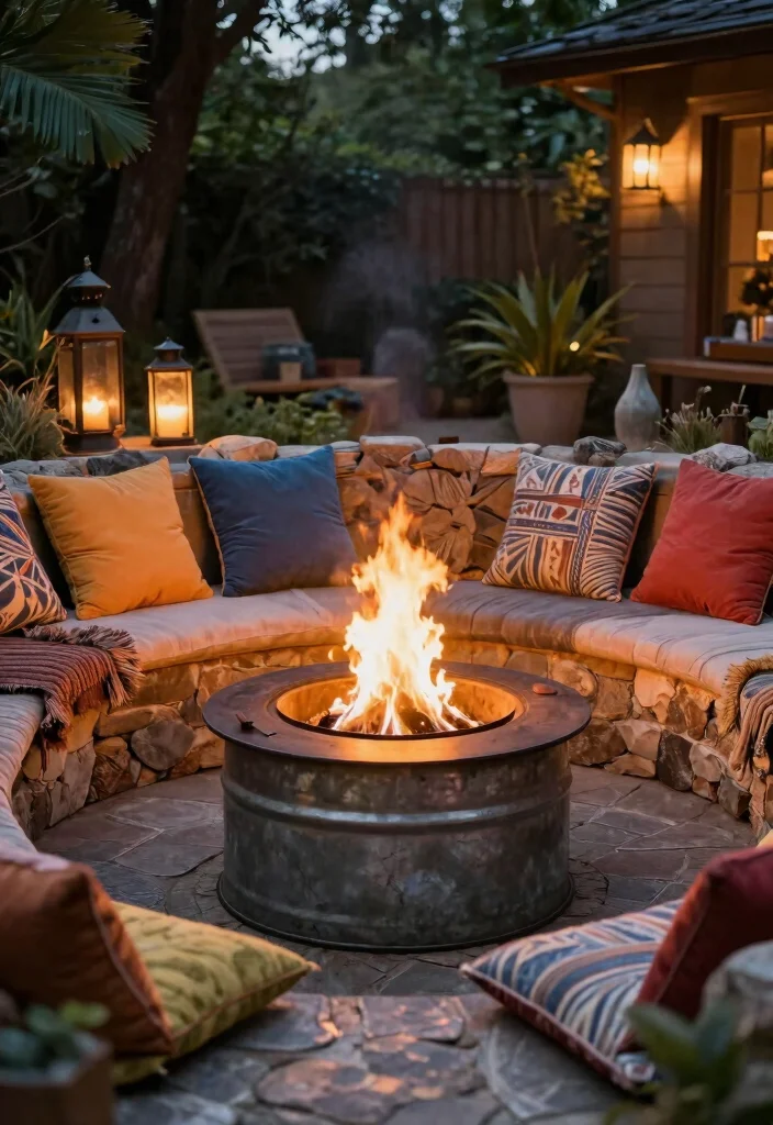 18 Cozy Patio Ideas with Fire Pit for Eco-Friendly Outdoor Nights - 14. Eco-Friendly Fire Pit with Upcycled Materials 1