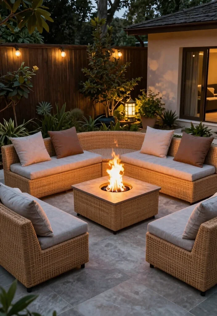 18 Cozy Patio Ideas with Fire Pit for Eco-Friendly Outdoor Nights - 16. Fire Pit with Customizable Seating Arrangements 1