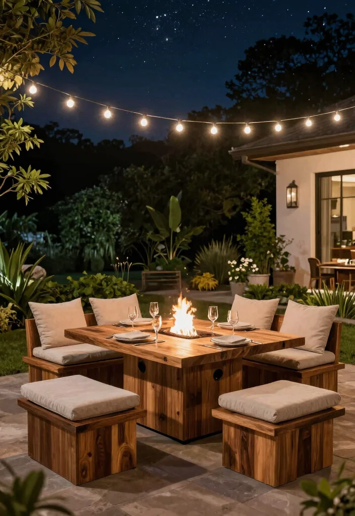 18 Cozy Patio Ideas with Fire Pit for Eco-Friendly Outdoor Nights - 3. Fire Pit Table with Built-In Seating 1
