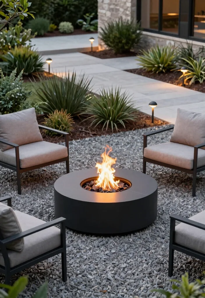 18 Cozy Patio Ideas with Fire Pit for Eco-Friendly Outdoor Nights - 8. Fire Pit Surrounded by Gravel and Native Plants 1