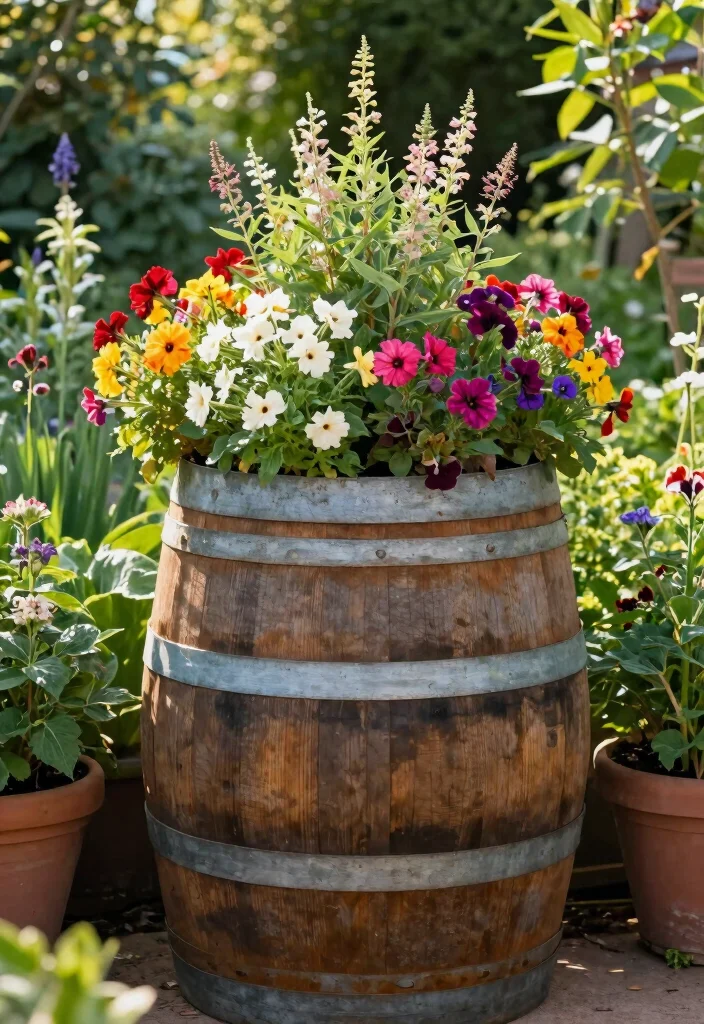 18 Garden Planter Boxes Ideas for a Stunning Display - 13. Wine Barrel Planters 1