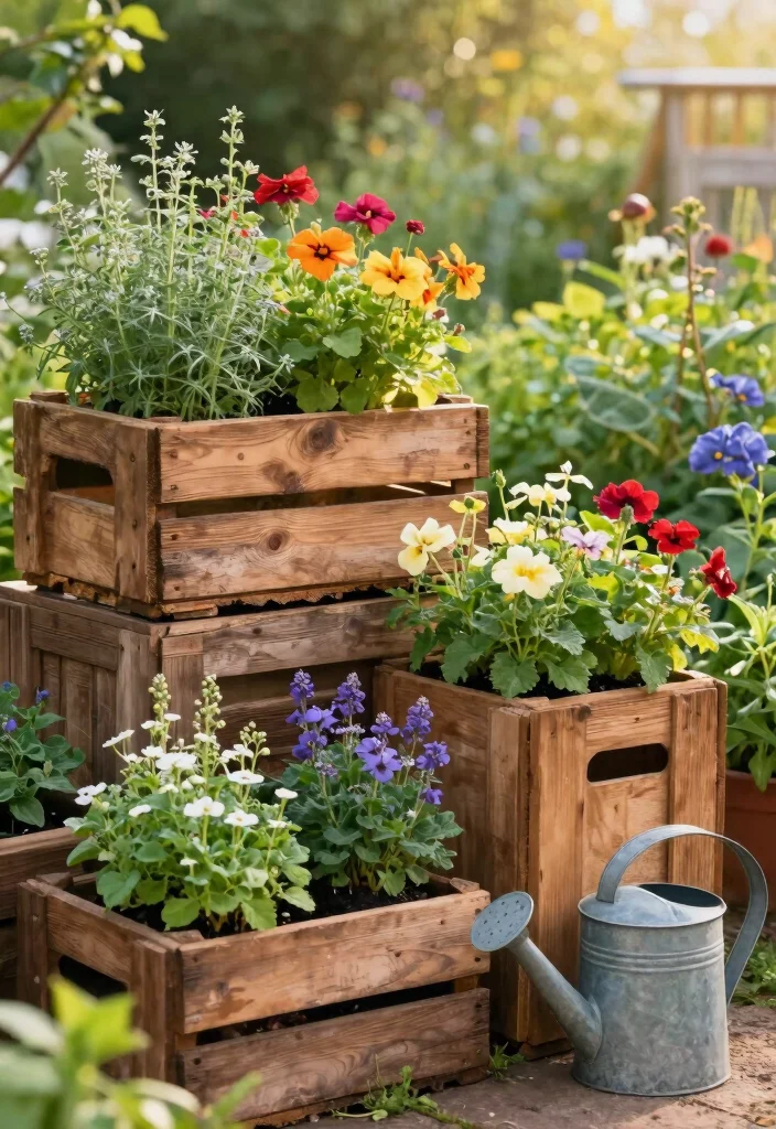 18 Garden Planter Boxes Ideas for a Stunning Display - 3. Rustic Crate Planters 1