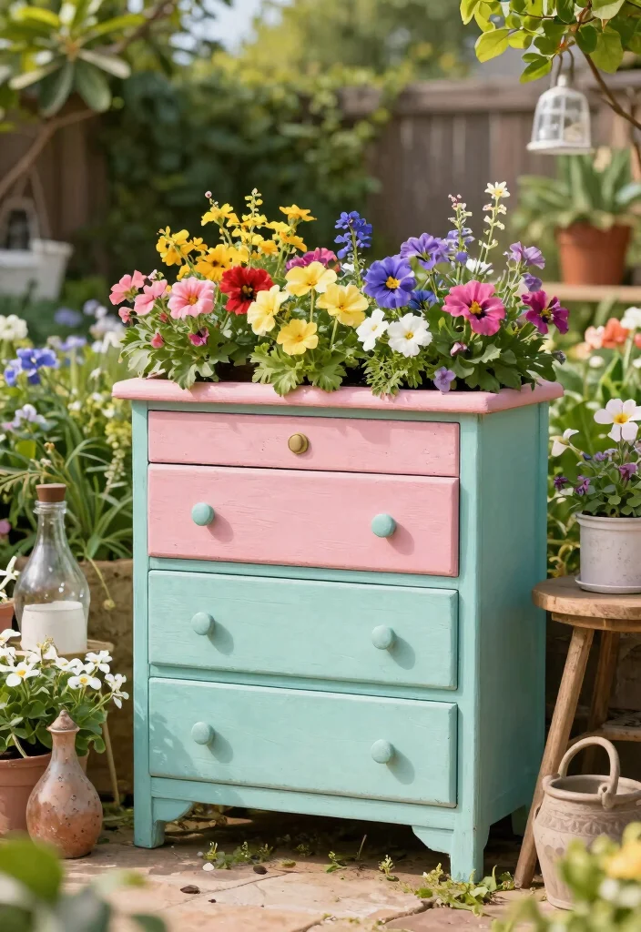 18 Garden Planter Boxes Ideas for a Stunning Display - 7. Repurposed Furniture Planters 1