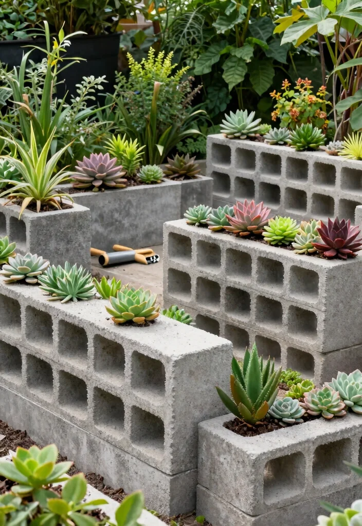 18 Garden Planter Boxes Ideas for a Stunning Display - 9. Concrete Block Planters 1