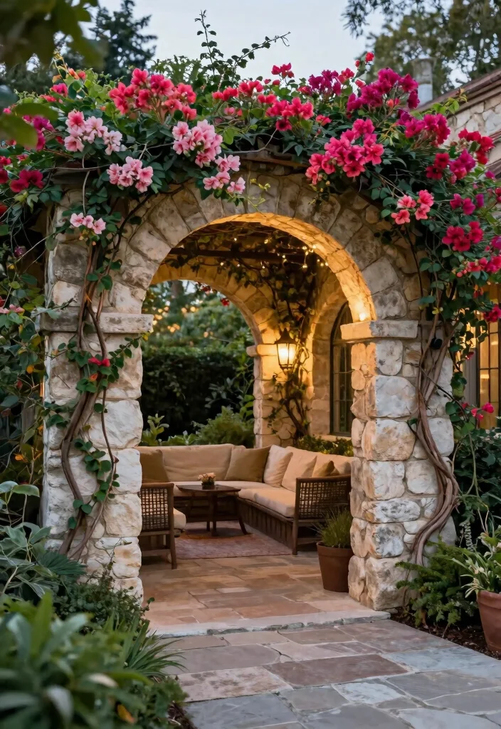 18 Outdoor Covered Patio Ideas for Stylish Shade - 11. Natural Stone Archway 1