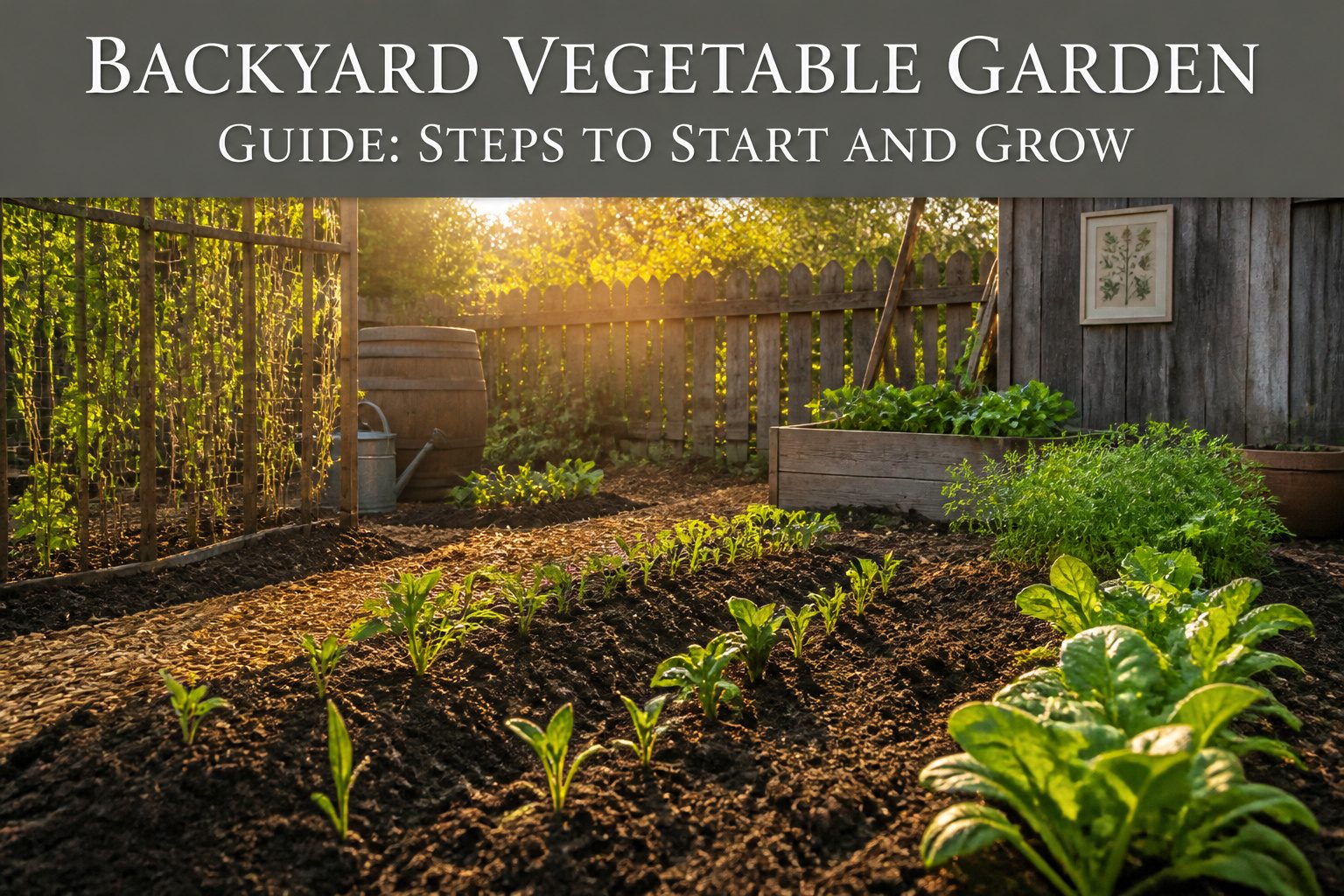 A vibrant vegetable garden with various plants growing in well-maintained beds.
