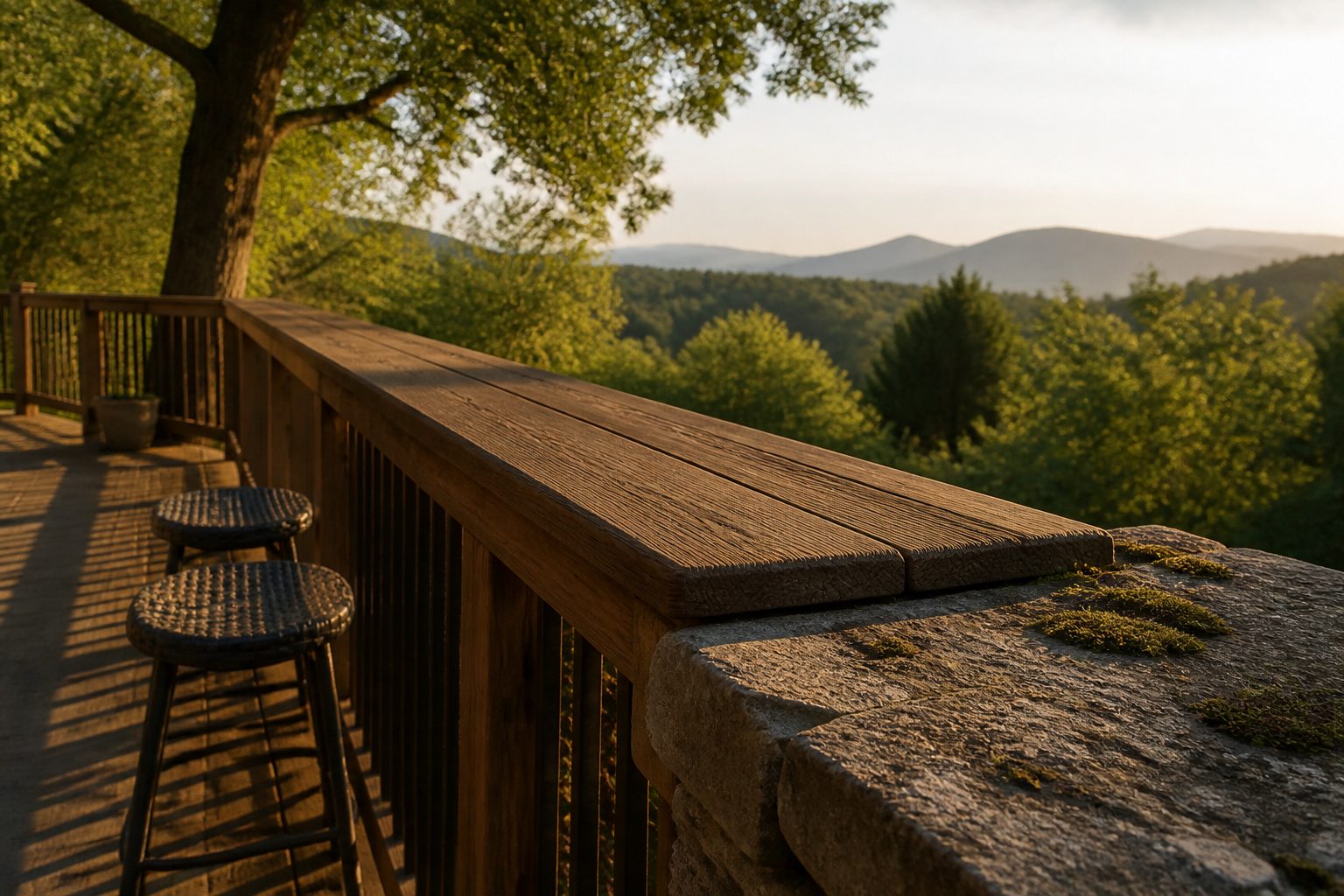 Different styles of deck railing bar tops made from various materials.